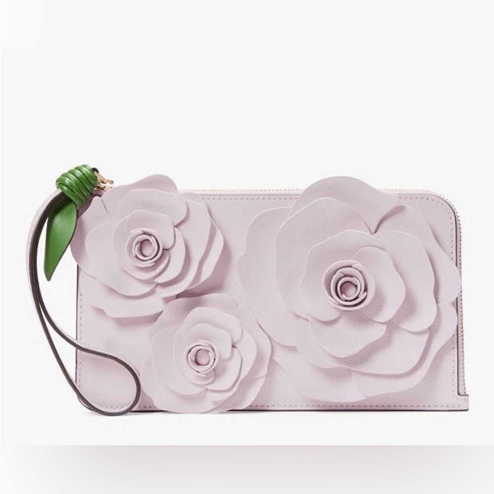 Last one! New Kate Spade Flora Flower Medium L-Zip Wristlet # KK972 - Picture 5 of 9